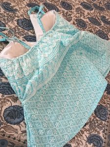 Light Blue Embroidered Cotton Kurti