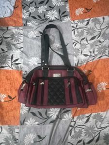 Burgundy &amp; Black Quilted Satchel