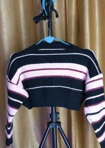 Stylish Striped Knit Crop Sweater – Brand New