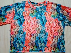 New Buttons Print Baggy T Shirt