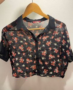 Bershka Floral Mesh Top