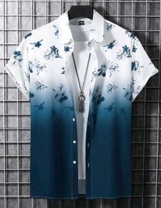 Blue Floral Gradient Short Sleeve Shirt