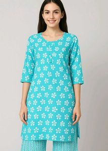 Blue Floral Print Kurti