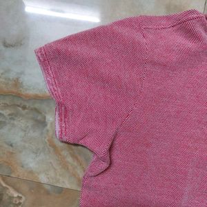 Ether Polo Collar Pink Textured Tshirt
