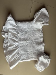 White Smocked Off-Shoulder Crop Top