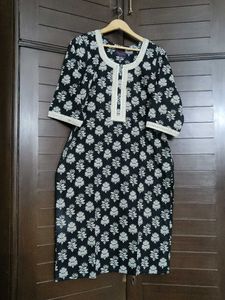 Elegant Black White Cotton Kurta With Dupatta