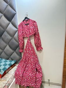 Beautiful Cutout Floral Red Dress