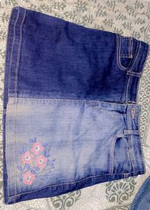 Embroidered Denim Mini Skirt