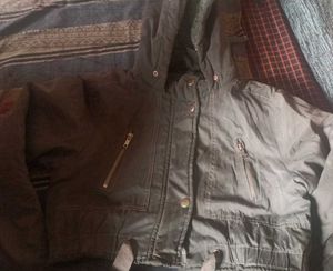 Olive Green Hooded Cropped Jacket