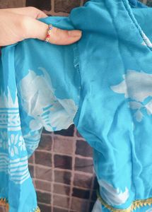 Blue Anarkali Dress with Floral Print