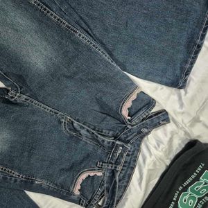 low waist bootcut Denim With Cutout Y2k