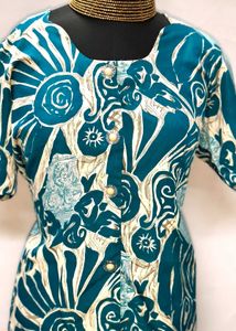 Blue Floral Beach Print Formal Top