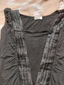Black Stretch Top With satin Detailing