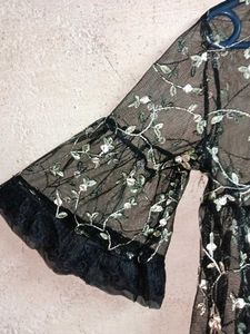 Partywear See-through Floral Sheer Cropped Top