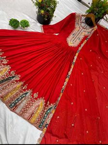 Red Embroidered Anarkali Suit