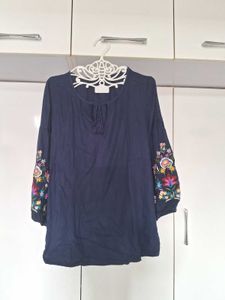 Cotton Top With Embroidered Sleeves