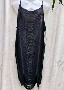 19296. Elegant Black Fringe Dress