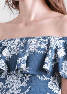 Off Shoulder Floral Printed A-Line Midi