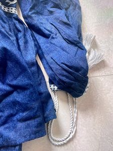 Blue deep neck bohemian top