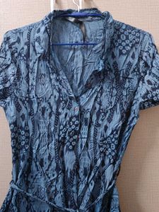 Blue Printed Shirt Dress