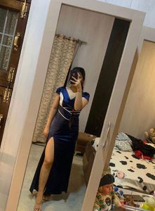 Navy Blue Slit Party Wear Dress
