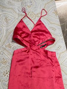 Hot Pink Cutout Slit Midi Dress