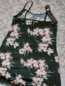 Floral Print Black Nighty Top