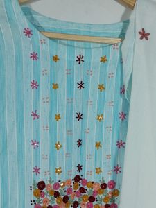 Light Blue Embroidered Kurta &amp; Duppata (Women&#39;s)