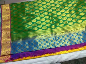 Multicolor semi Silk Saree With Blouse