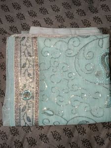 Light Sky Blue Color Net Saree