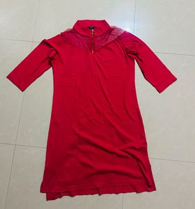 Elegant Red AJIO Dress with Zip Neck – ₹700 Only!