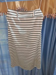 Stripped Body Con Midi Skirt