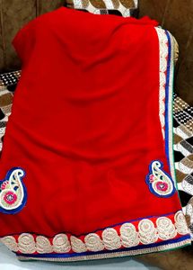Double Colour Beutiful Looking Saree With Blouse