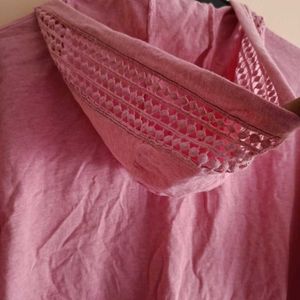 Pink Hoodie with Crochet Details