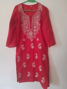 Embroidery Daily Office New Wear Kurti Red Festive
