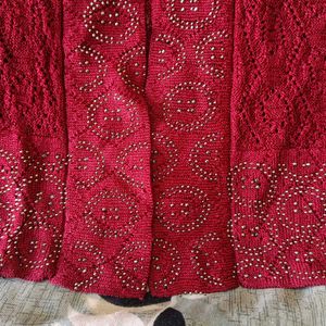 Elegant Red(Maroon) Embroidered Cardigan