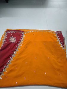MUSTARD &amp; WINE COLOUR SAREE WITH SEQUENCE WORK
