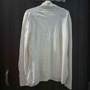 White Full Sleeves  Turtle Neck Tshirt