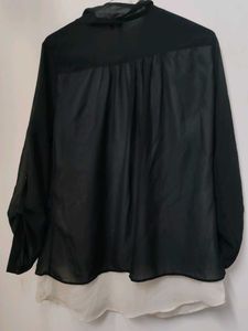 Black &amp; Cream Sheer Button Down