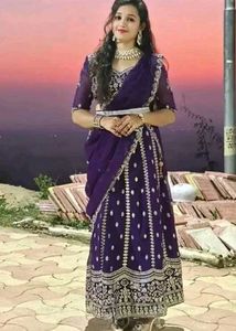 Georgette Embroidered Blue Semi-Stitched Lehenga