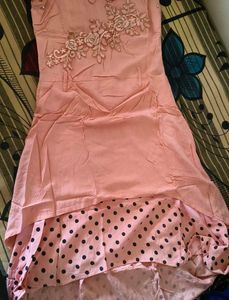 Peach Dress with Floral and belt