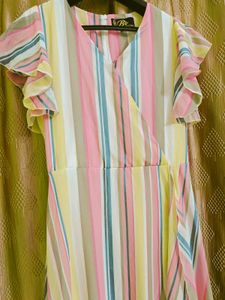Striped Ruffle Wrap Dress