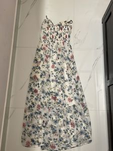 White Floral Print Padded Maxi Strap Dress