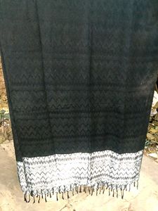 Black Patterned Shawl with Fringe