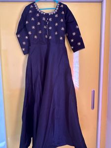 Navy Blue Anarkali With White Duppata