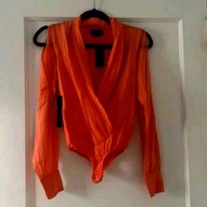 Chic bodysuit Cutout slit bishop Sleeves