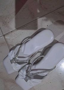 White Rhinestone Bow Heel Sandals