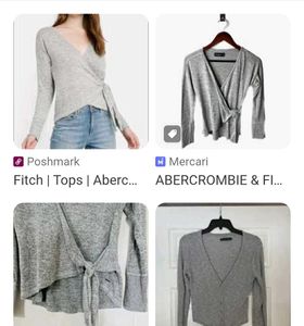 Gray Wrap-Front Long Sleeve Top