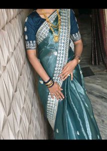 Elegant Blue-Green Saree
