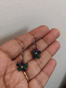 92.5 | Floral Silver Multicolor Cutstones Earrings